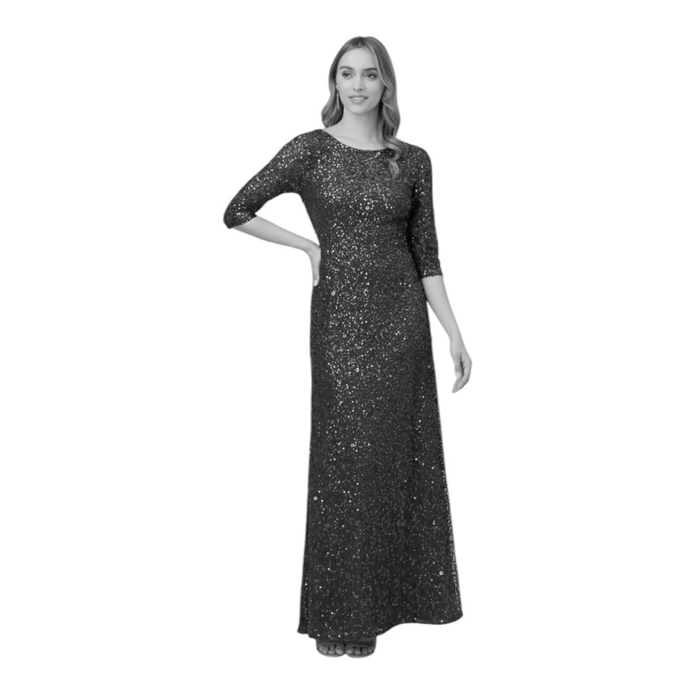 Adriana Papell 3/4 Sleeve Beaded Mermaid Gown in Dusty Emerald NWT - Picture 3 of 10